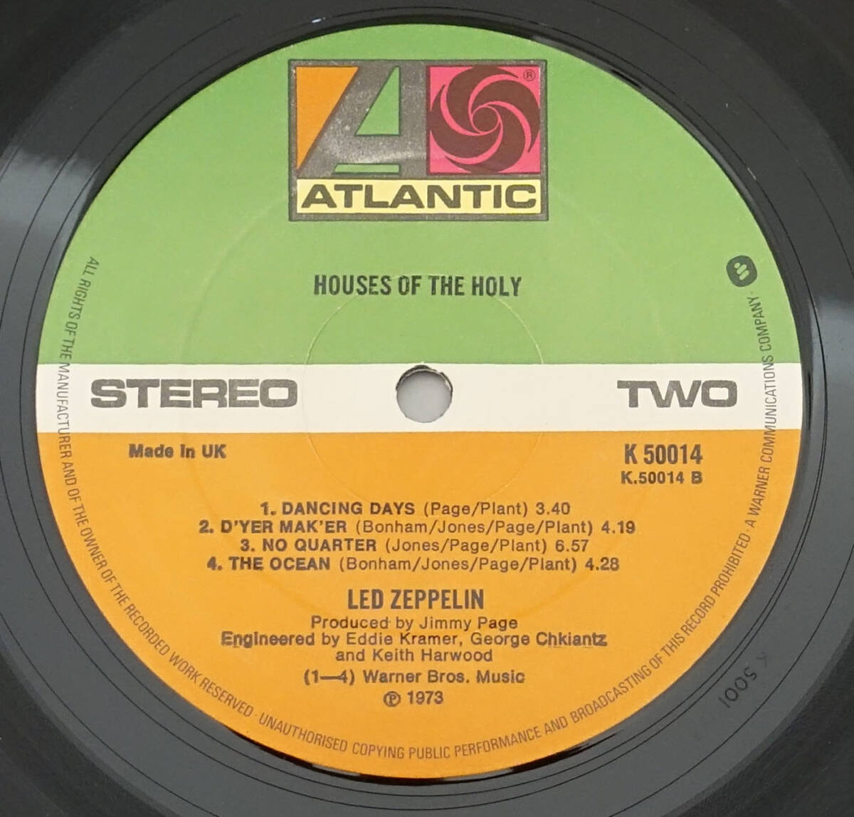 極美! UK Original ATLANTIC K 50014 HOUSES OF THE HOLY / Led Zeppelin MAT: A3/B3の画像6