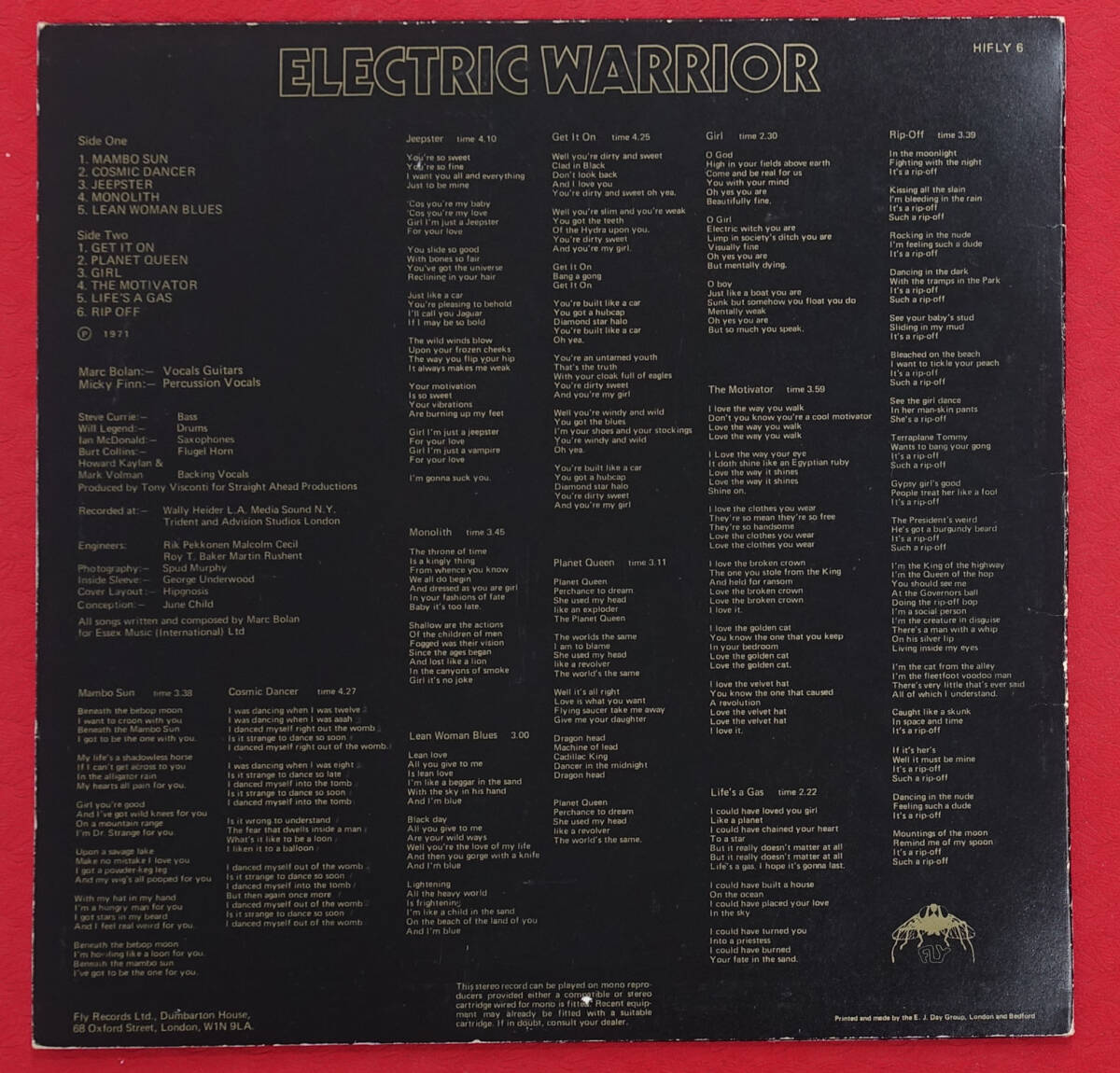 極美! UK Original 初回完品 HIFLY 6 Electric Warrior / T. REX 1st Large Poster+Inner+Red Stickerの画像2