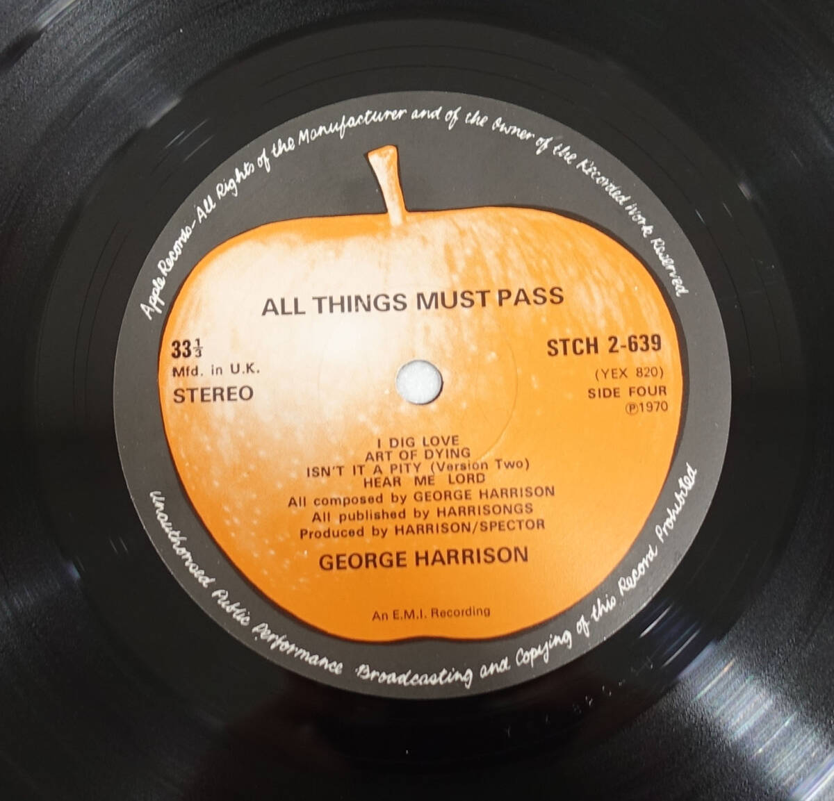 極美! UK Original 初回 APPLE STCH ALL THINGS MUST PASS / George Harrison MAT: ALL 1U+Poster 完品の画像5