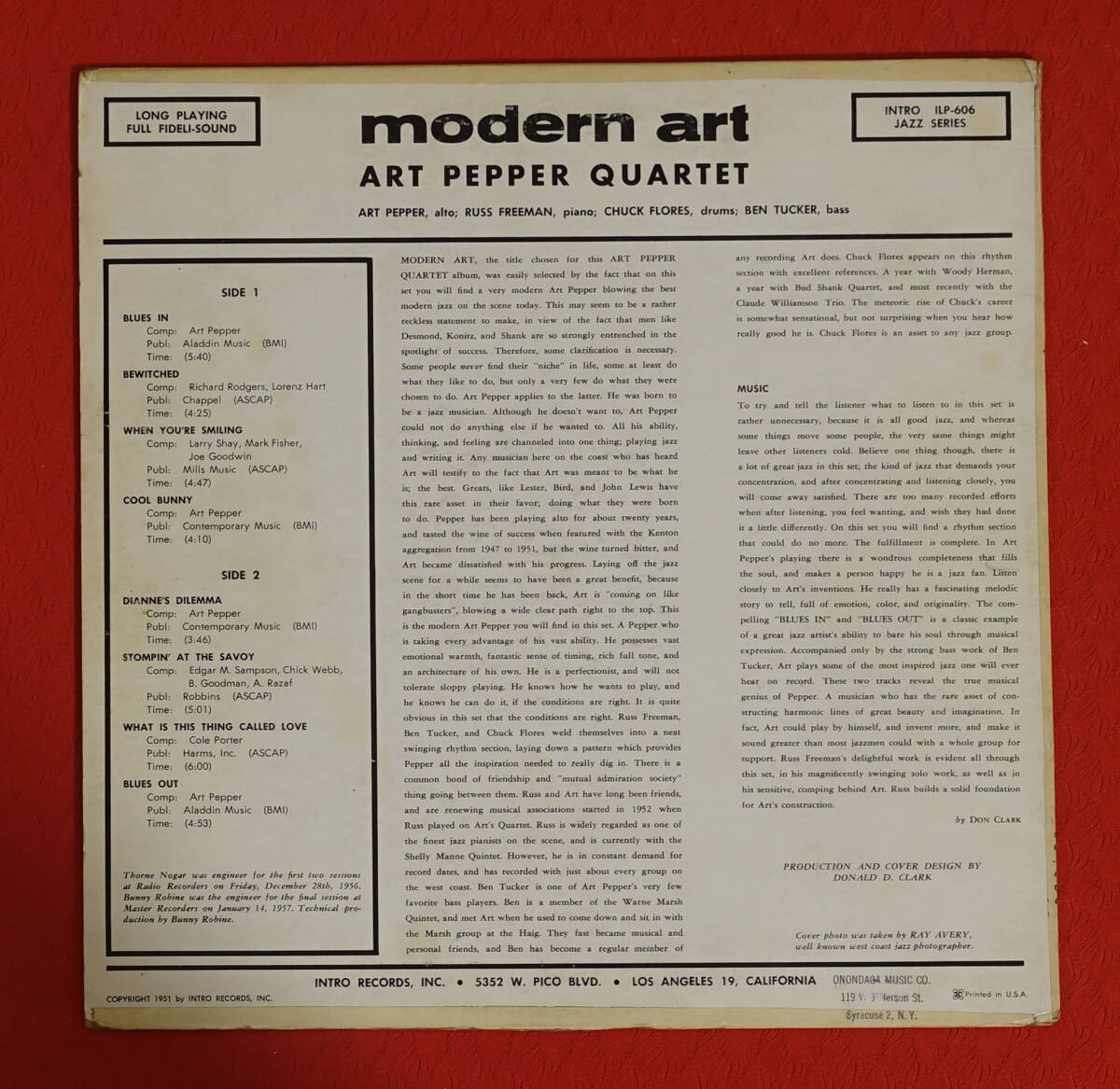 US INTRO ILP 606 完全オリジナル MODERN ART / Art Pepper Quartet DG/Flat Edge_画像2