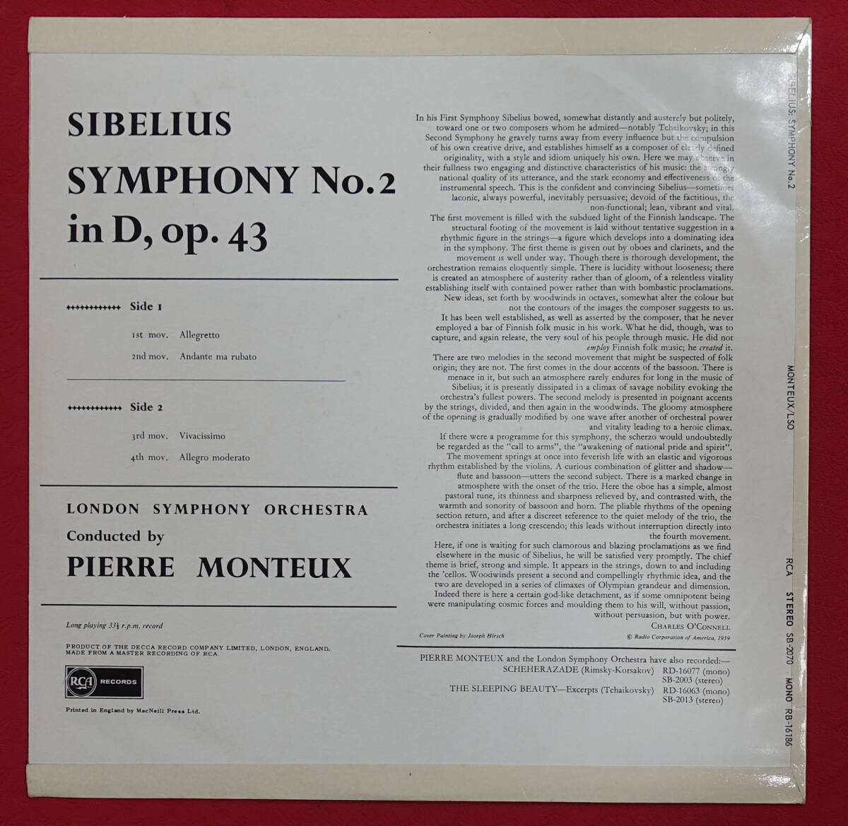 英RCA SB 2070 シベリウス交響曲第2番 モントゥー
