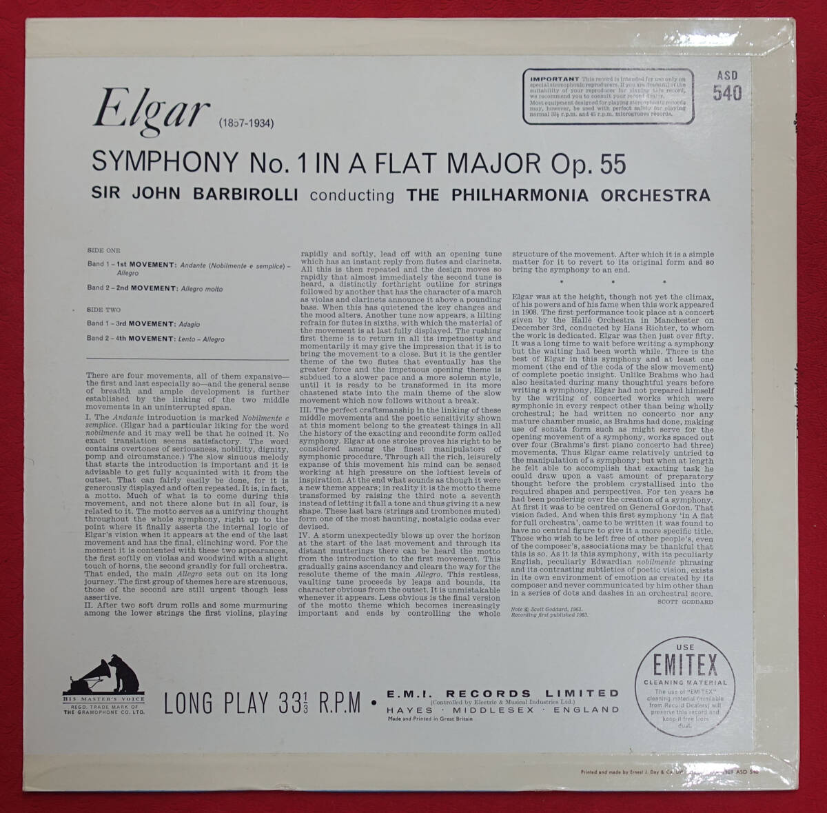 極美! 英HMV ASD 540 エルガー交響曲第1番 バルビローリの画像2
