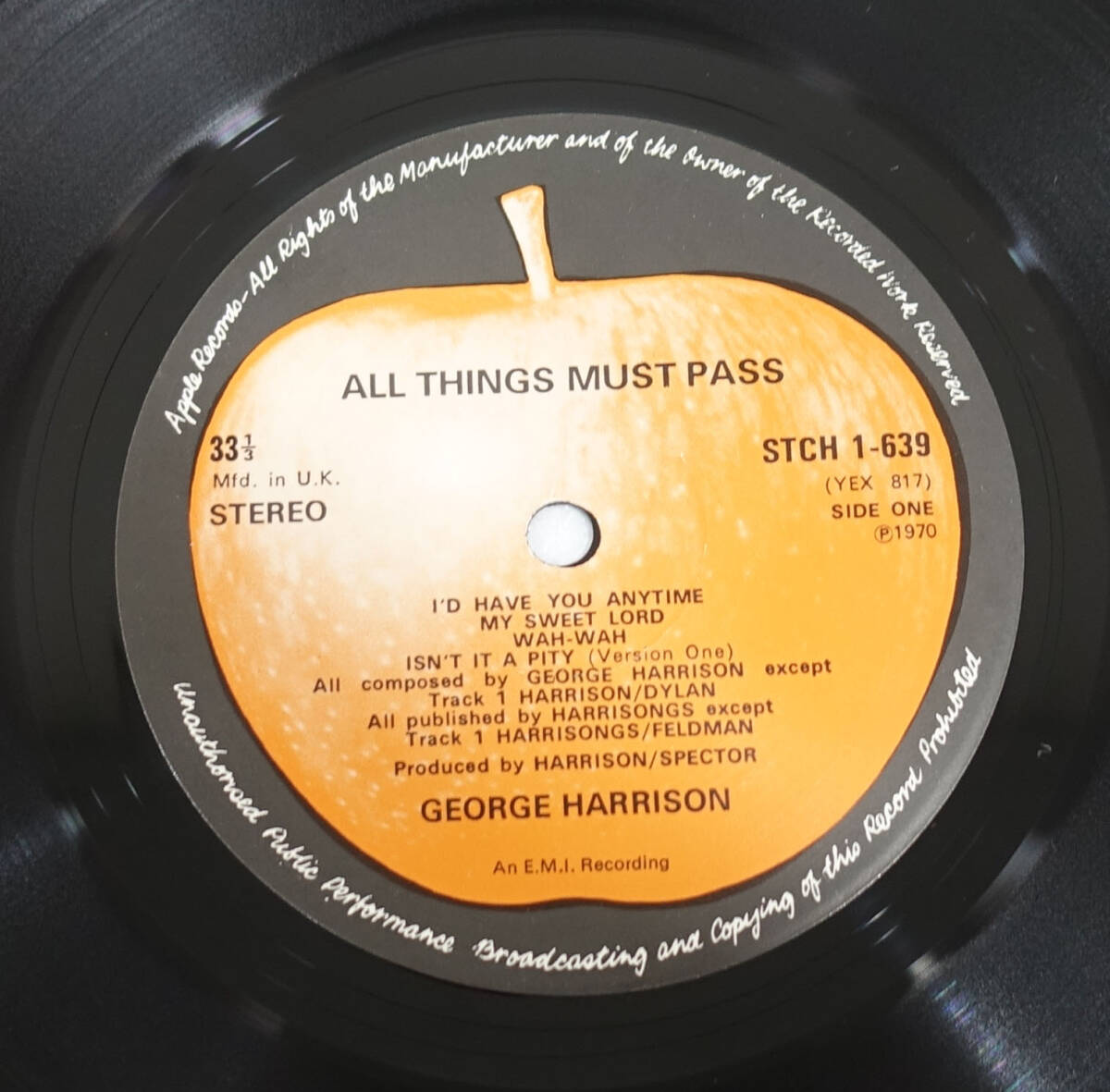 極美! UK Original 初回 APPLE STCH ALL THINGS MUST PASS / George Harrison MAT: ALL 1U+Poster 完品の画像3