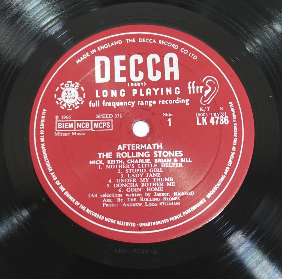 極美! UK Original 初回 DECCA LK 4786 AFTERMATH / The Rolling Stones MAT: 1B/6Aの画像3