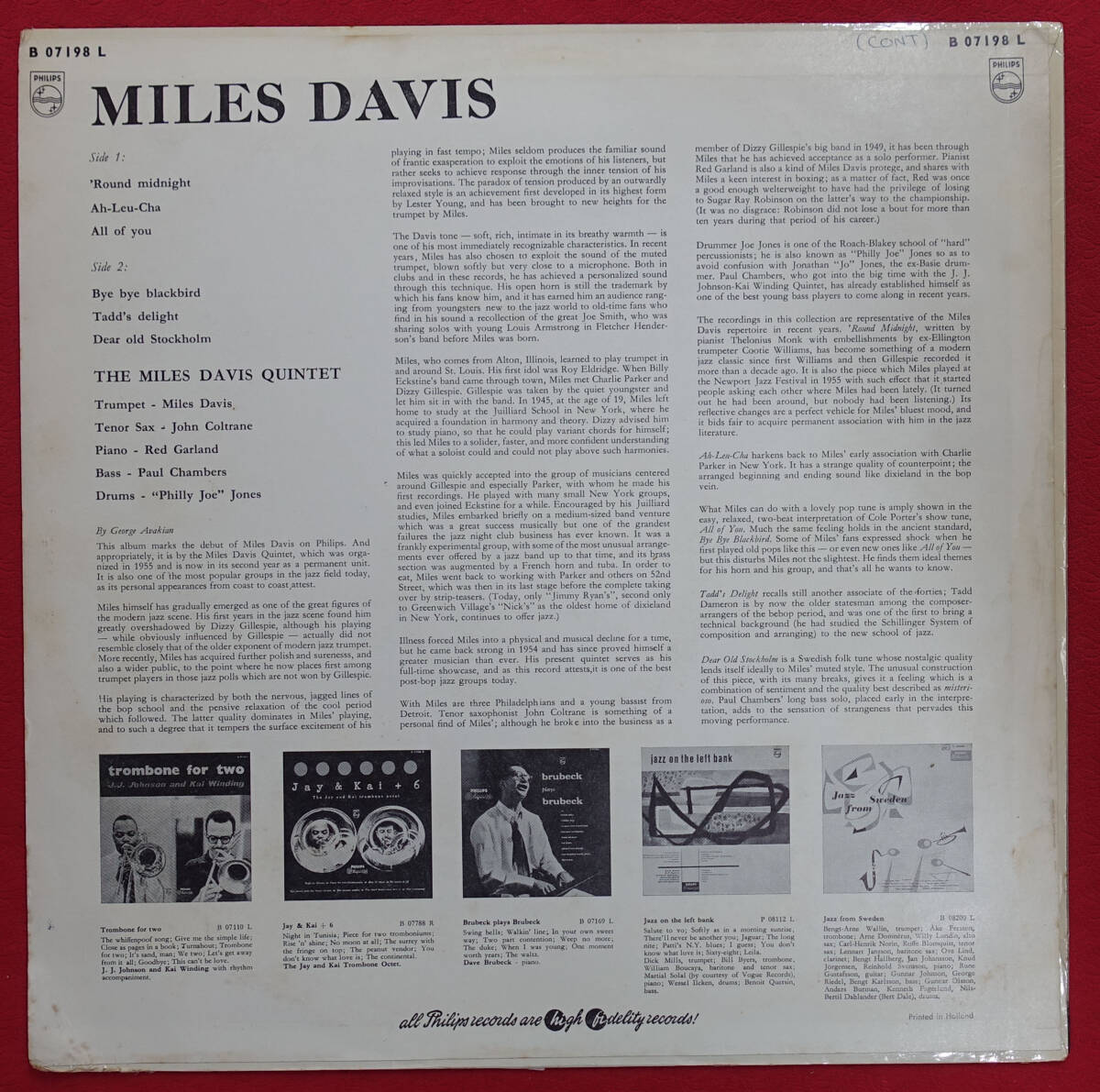  super-rare! Holland PHILIPS MONO original Giant Jazz Gallery / Miles Davis