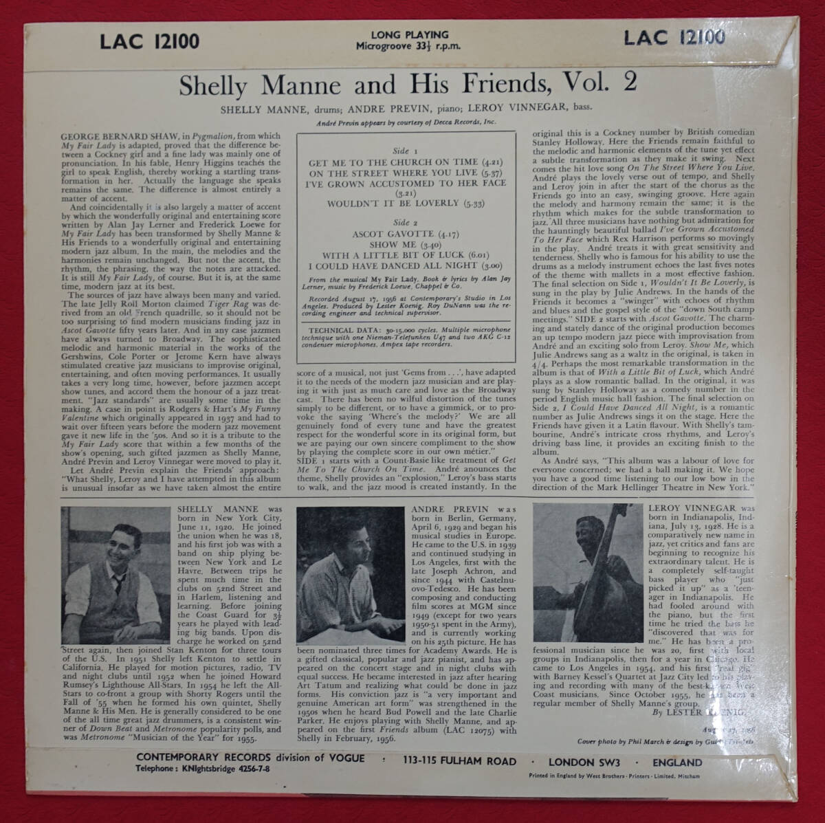 極上品! UK Comtemporary LAC 12100 オリジナル My Fair Lady / Shelly Manne MAT: 1B/1Bの画像2