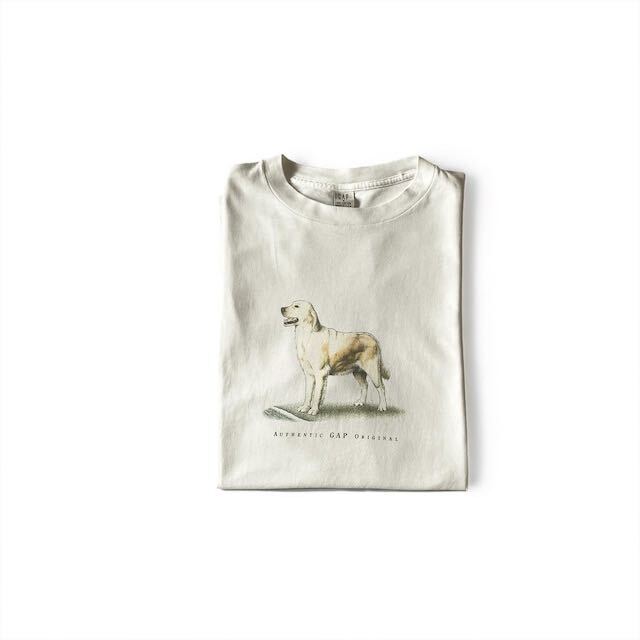 90*s OLD GAP футболка белый бирка животное собака собака пятно включая USA производства Vintage темно-синий бирка teka бирка 