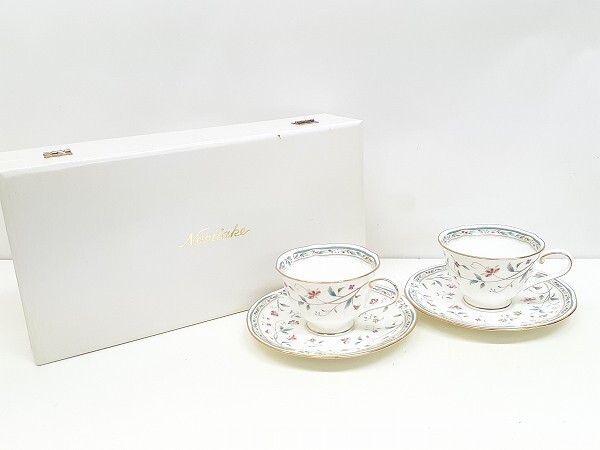 Y233-N38-339 Noritake ノリタケ 花更紗 カップ＆ソーサー ペア2客 洋食器 茶器 ティーカップ 箱あり 現状品③_画像1