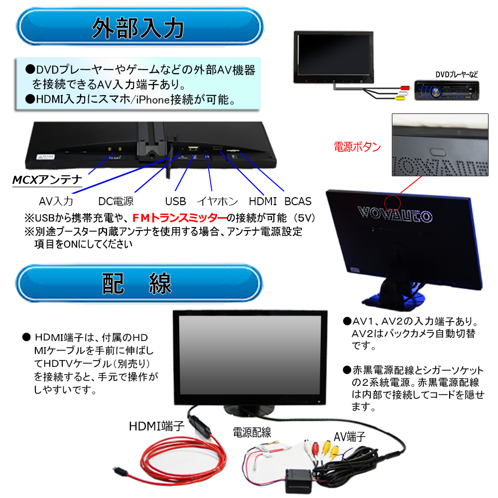  car 11.6 -inch tv 2×2 Full seg tuner built-in on dash monitor 12V/24V truck correspondence FM transmitter connection possibility TF16X