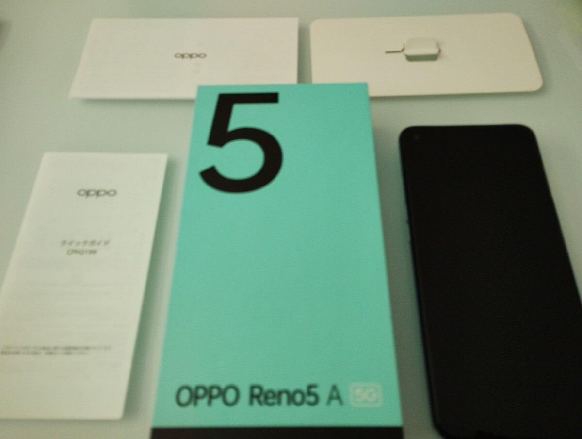 OPPO Reno5 A アイスブルー 6G 128G　スマートフォン SIMフリー スマホ_本体、元箱、取説、SIM取出しピン