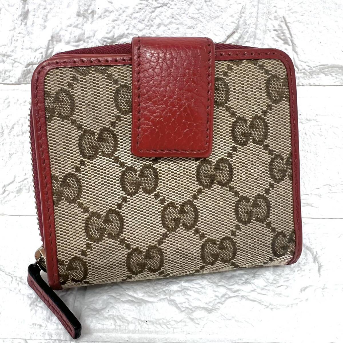 【美品】１円スタート GUCCI グッチ GGキャンバス ラウンドジップ 二つ折り財布 コンパクトウォレット キャンバス×レザー No.00510の画像3