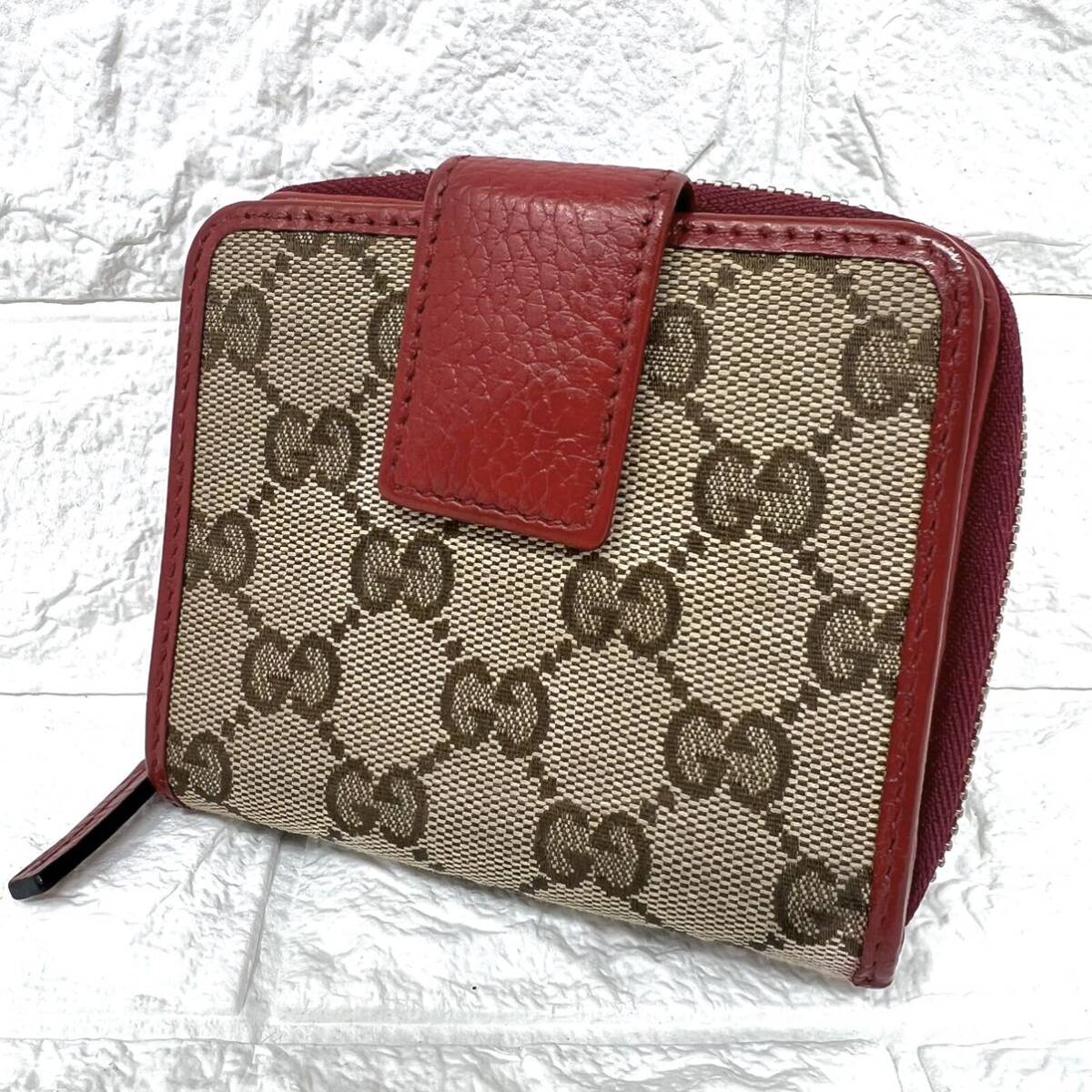 【美品】１円スタート GUCCI グッチ GGキャンバス ラウンドジップ 二つ折り財布 コンパクトウォレット キャンバス×レザー No.00510の画像1