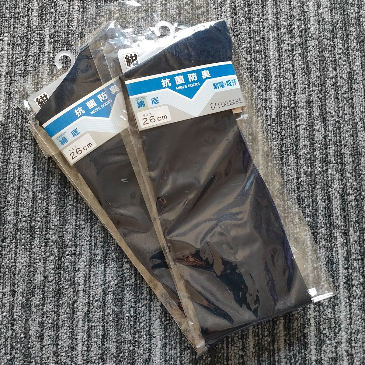 紺 未使用 福助 シースルー ハイソックス 26㎝ 2足セット ビジネス 靴下 ソックス ドレスソックス 日本製 レトロ スーツ メンズ の画像1