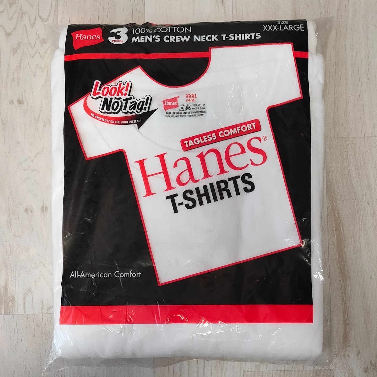 未開封 Hanes ヘインズ 赤ラベル クルーネック 3P Tシャツ XXXLサイズ 大きいサイズ 3XL 3枚セット タグレス BIGサイズ_画像1