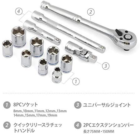 WORKPRO ソケットレンチセット ガレージツールセット ラチェットレンチ 差込角9.5mm（3/8インチ）_画像3