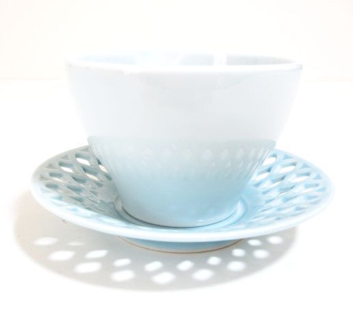 未使用 陶器 茶托 茶たく ５客セット 青磁（せいじ）のようなブルーな色_画像6