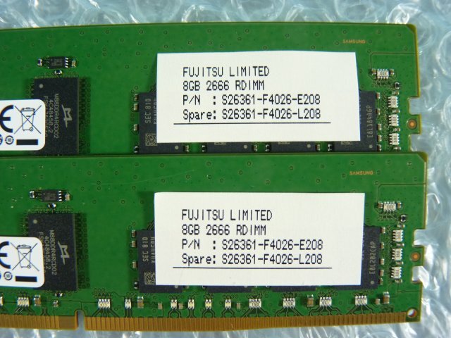 1PRZ // 8GB 2枚セット計16GB DDR4 21300 PC4-2666V-RC2 Registered RDIMM M393A1G40EB2-CTD6Q S26361-F4026-L208//Fujitsu RX2530 M4 取外の画像3
