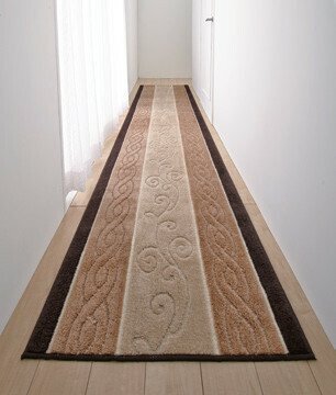 新品@日本製 ふかふかロングパイル廊下敷/80×700cm ベージュ(高級感 ヨーロピアン クラッシック 滑りにくい加工 丸洗いOK)