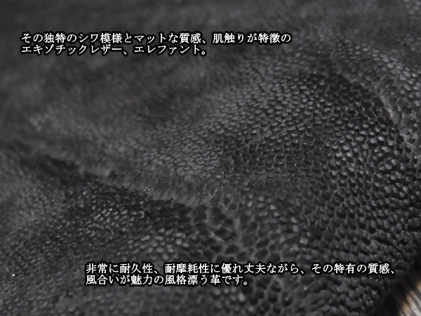 エレファントレザー(象革、グレー)レザー社製ヌメ革(焦茶)ファスナー式コインケース/総手縫い 小銭入れ ゾウ革 保証書付き