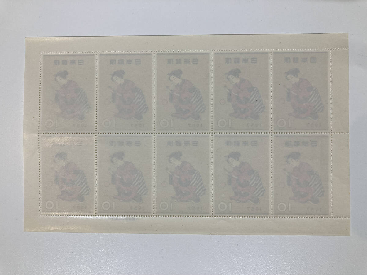 切手シート 切手趣味週間 ビードロを吹く娘 市川海老蔵 まりつき 1955年 1956年 1957年 未使用 3シート セットの画像9