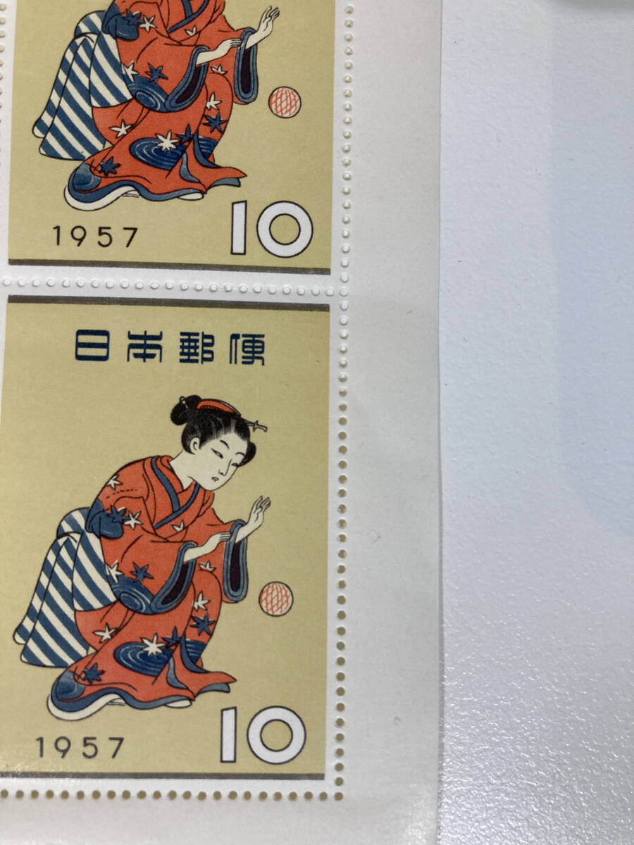 切手シート 切手趣味週間 ビードロを吹く娘 市川海老蔵 まりつき 1955年 1956年 1957年 未使用 3シート セットの画像10