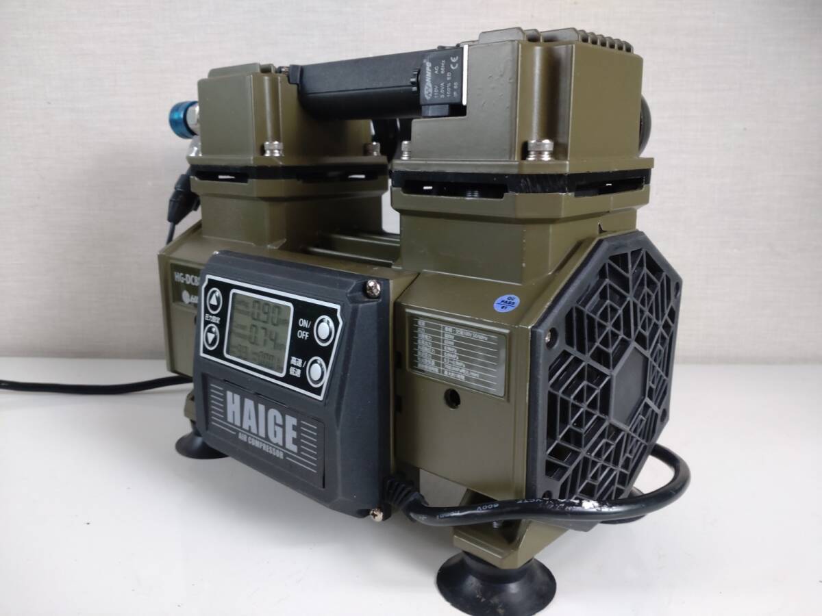 3446-00★通電確認済★HAIGE ハイガー エアーコンプレッサー 100V タンクレス オイルレス 最大圧力0.9MPa 静音 業務用 HG-DC880N1 ※現状品の画像2