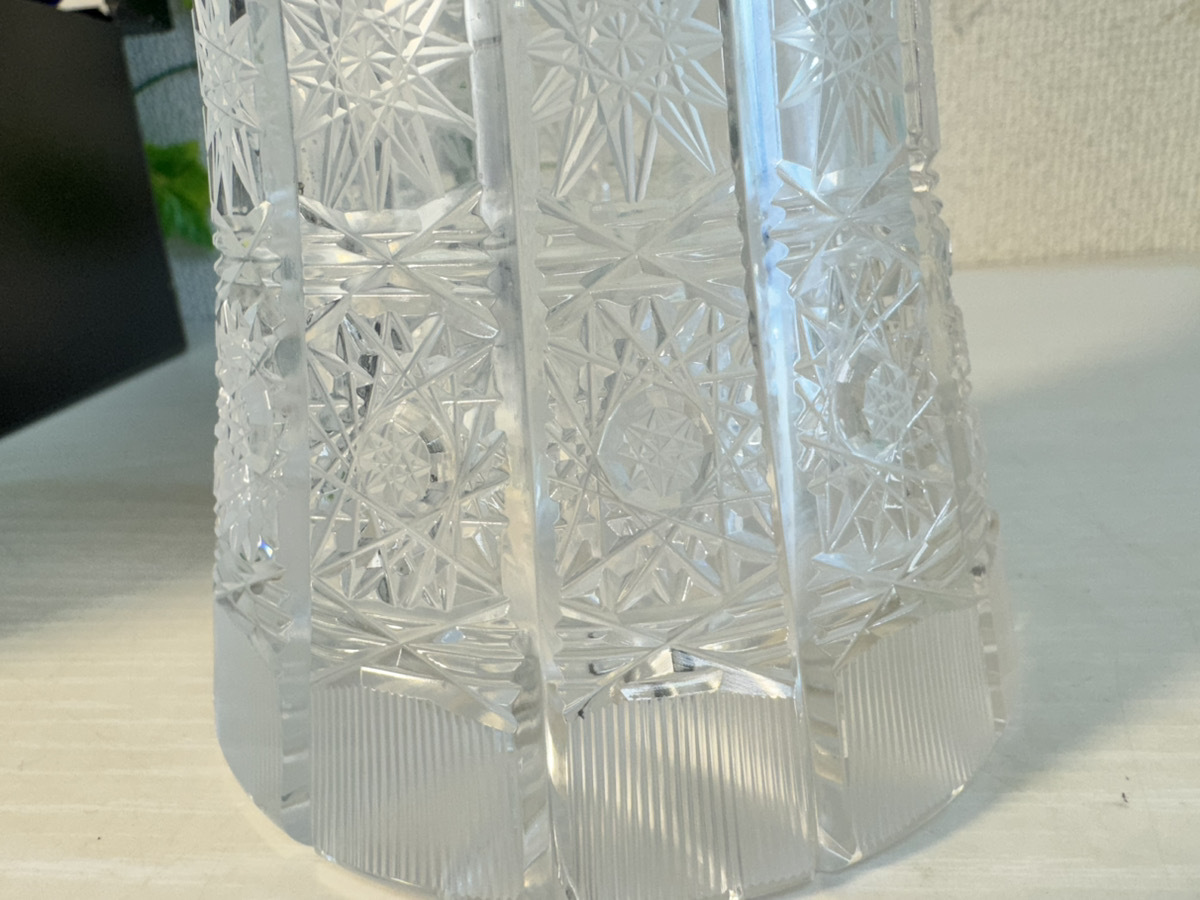 3595-01★BOHEMIA GLASS ボヘミアガラス 花瓶 サイズ：直径15cm 高さ24.5cm 箱付き★の画像7