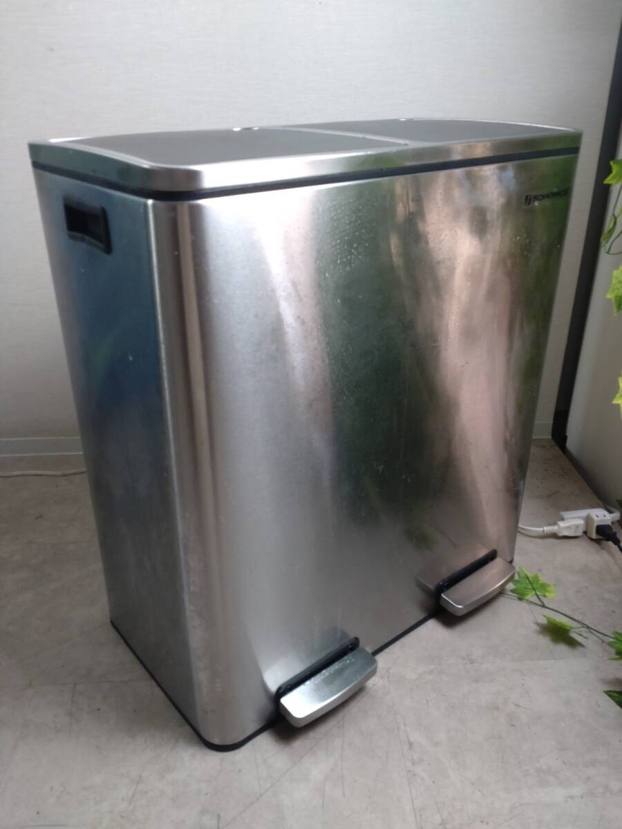 3855-02*SONGMICS LTB60NL waste basket dumpster 2 minute another garbage bag attaching pedal type 2x30L inner bucket two . stainless steel 