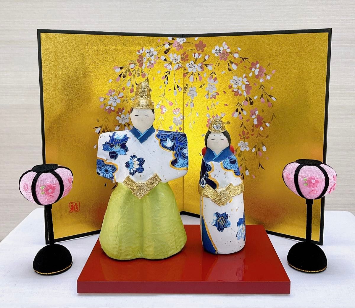 紙製屏風【桜金屏風 高さ19cm】しだれ桜 お雛様飾り お雛様 紙製屏風【桜金屏風 高さ19cm】しだれ桜 お雛様飾り お雛様