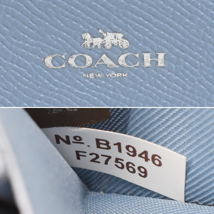 新品同様 コーチ コインケース F27569 レザー ライトブルー COACHの画像8