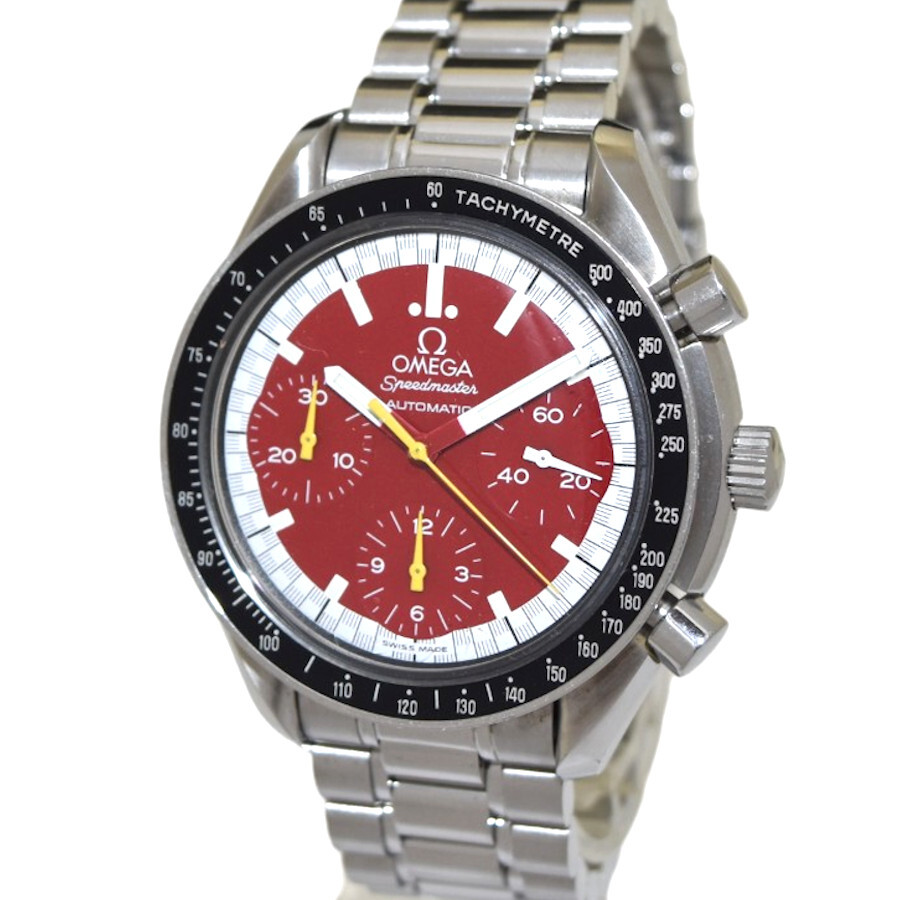新品同様 オメガ 腕時計 スピードマスター ミハエル シューマッハ 3510.61 ステンレススチール メンズ レッド文字盤 OMEGA_画像1