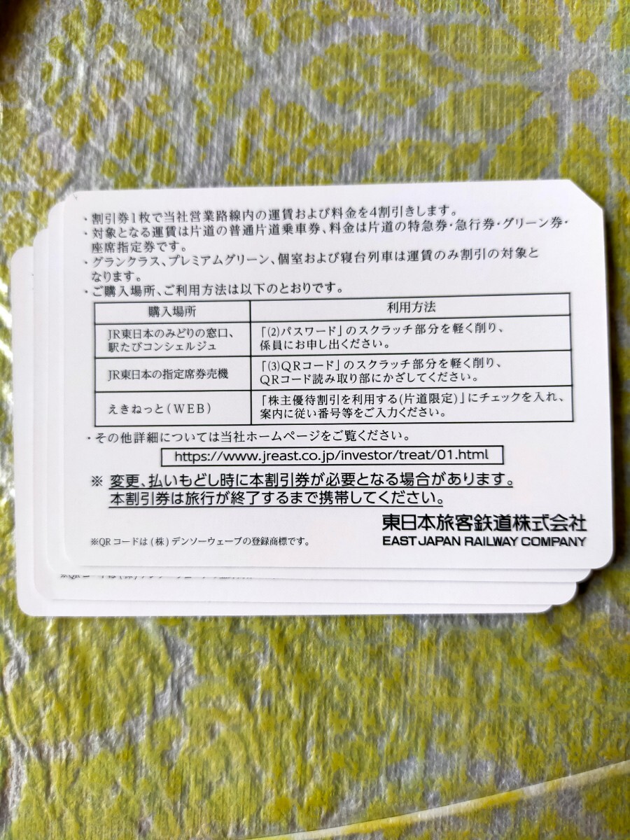 JR東日本株主優待割引券（４割引）４枚組の画像2