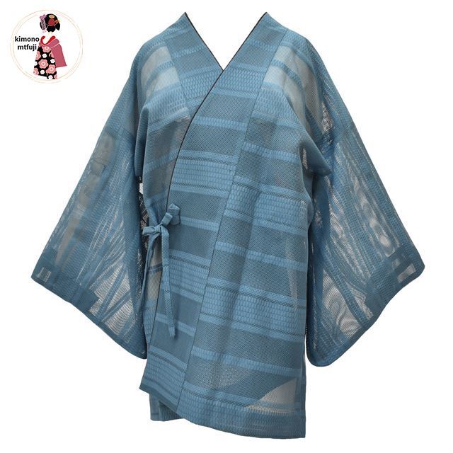 1円 美品 道中着 単衣 夏物 青系 身丈80cm 化繊 同梱可 【kimonomtfuji】 1nfuji44055