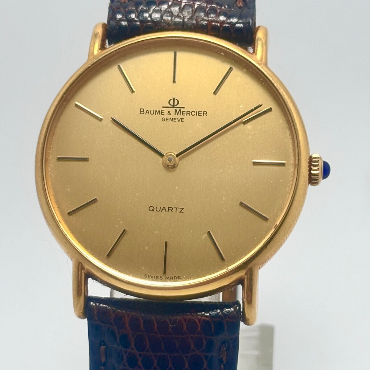 K18 gold * Baume&Mercier * men's GENEVEjune-b pure gold guarantee * box attaching original watch stem glass scratch less 