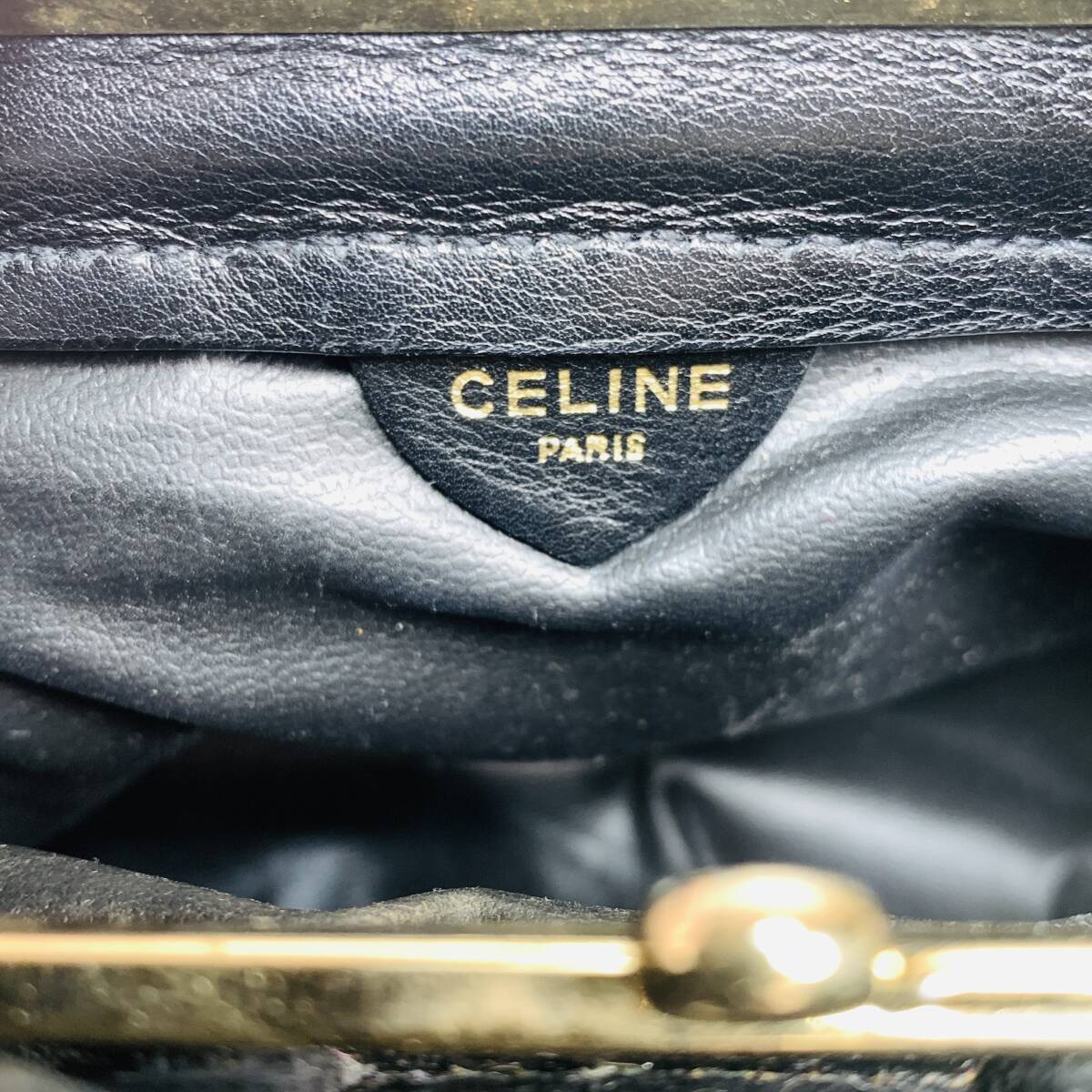 CELINE セリーヌ チェーン ハンドバッグ レザー ゴールド×ブラック レディース ヴィンテージ 003 USED品 1円スタート