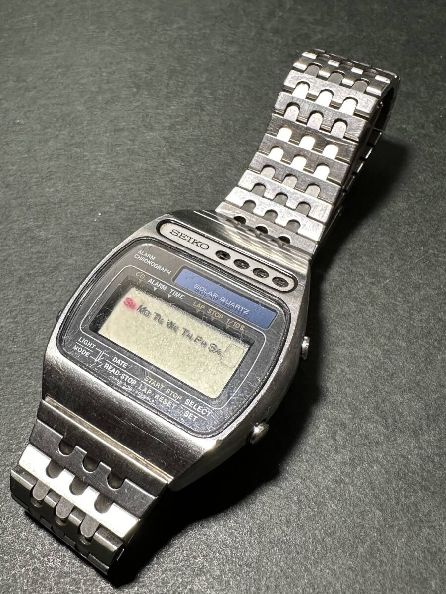 ★コレクター必見！！ SEIKO SOLAR QUARTZ セイコー クロノグラフ デジタル 腕時計 シルバー A156-5010 ビンテージ 時計 部品取り G778の画像9