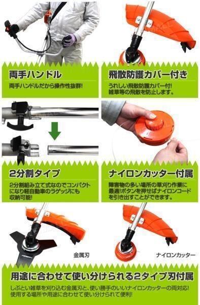 草刈り機 エンジン 43cc + チップソー 2枚 40P セット ハイパワー 軽量 操作抜群 草刈機 肩掛け 2分割式 エンジン weimall_画像2