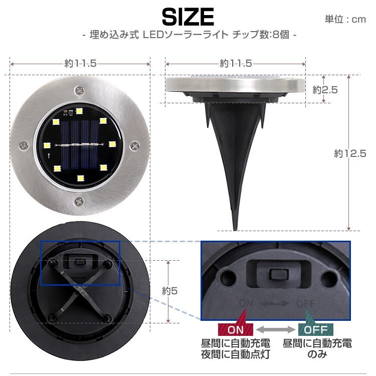 未使用 ソーラーライト 4個セット 屋外 防水 埋め込み式 駐車場 LEDソーラーライト LEDライト 防水 ガーデンライト 埋込 置き型 誘導灯_画像7