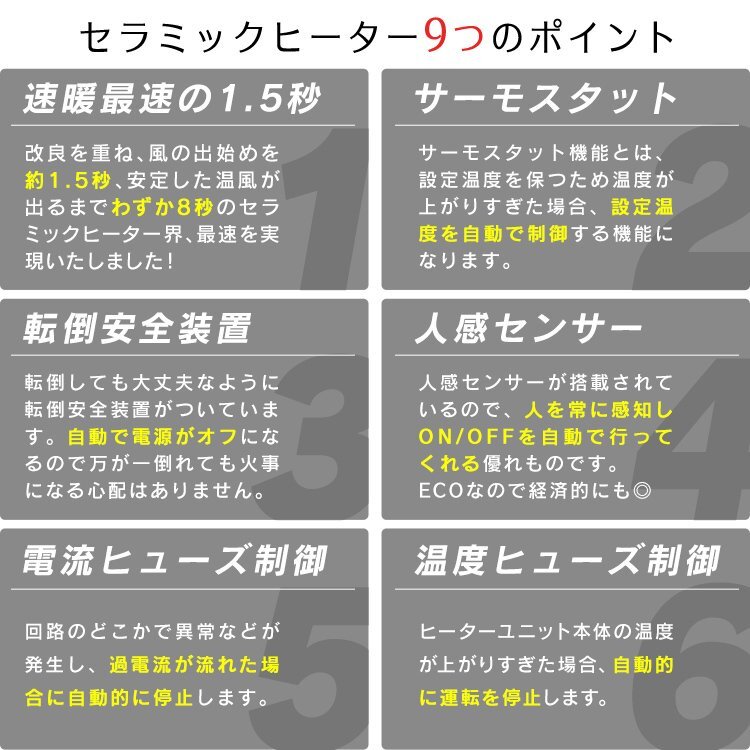 未使用 セラミックヒーター チャイルドロック 人感センサー 速暖 温風 小型 ファンヒーター 人感セラミックヒーター ナチュラル フラット_画像3