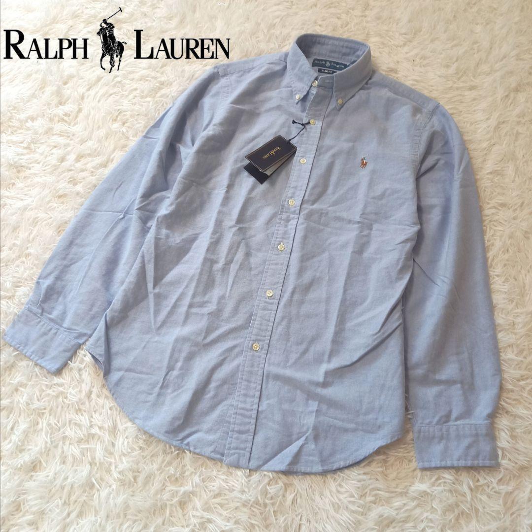 1 иен старт новый товар не использовался Ralph Lauren длинный рукав кнопка down рубашка бледно-голубой цвет po колено размер M стандартный товар 