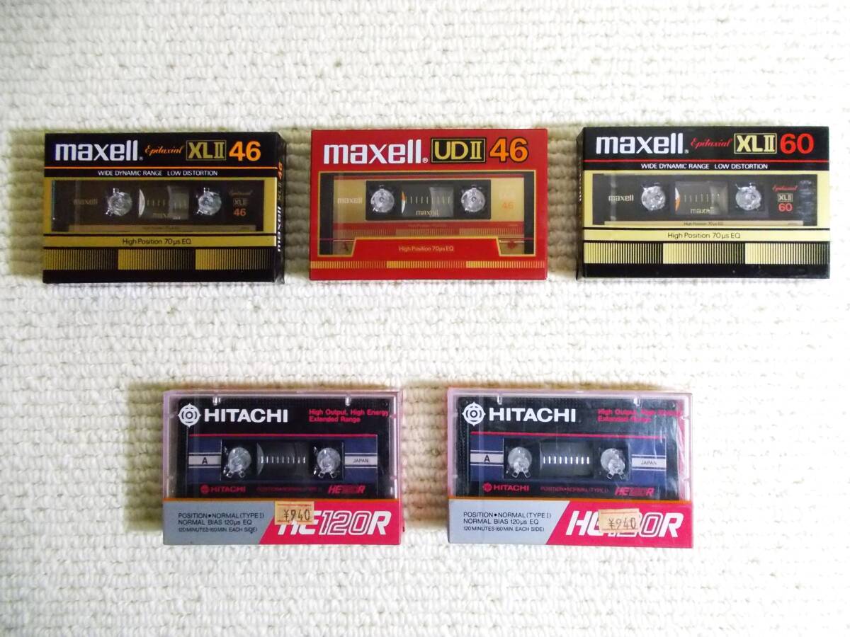 1. HITACHI　HE120R 2本　 2. maxell UDⅡ 46　 3. maxell XLⅡ 46　 4. maxell XLⅡ 60　新品カセットテープ_画像1