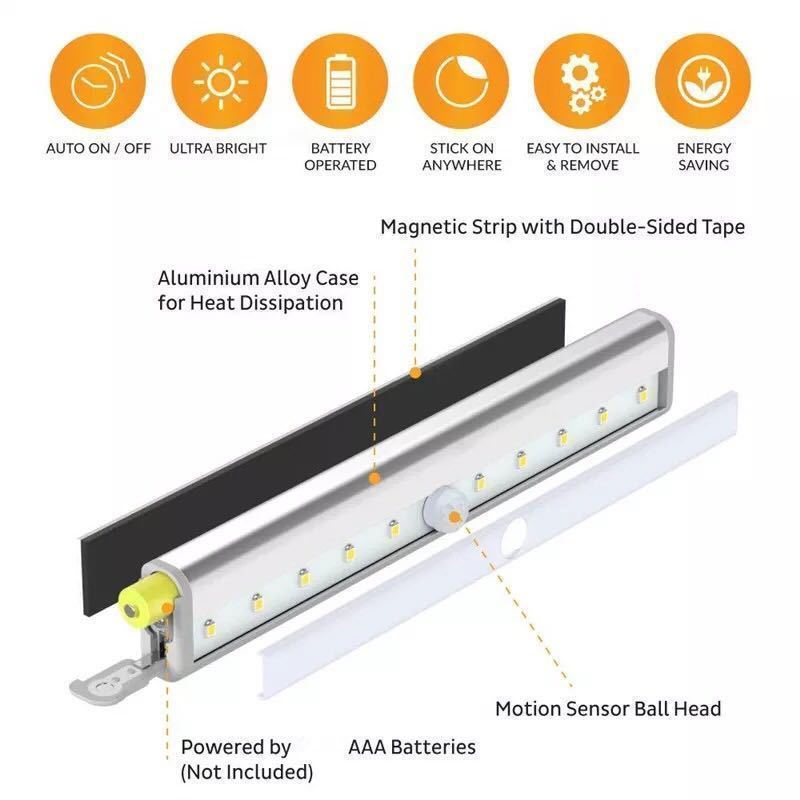 即決◇ LEDセンサーライト 人感センサー センサーライト LED 電池式 LEDライト キッチン 寝室リビング_画像5