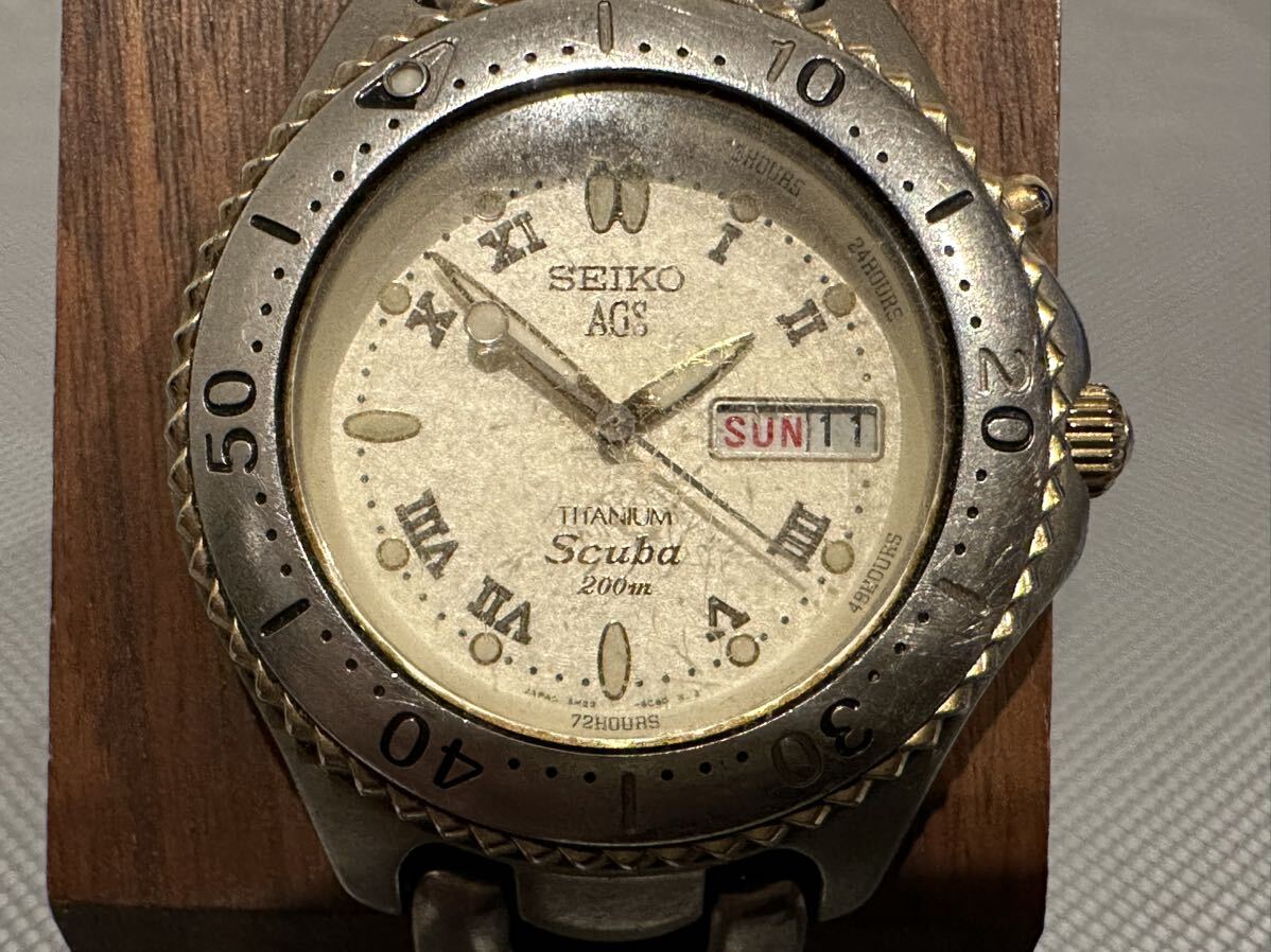 【中古】腕時計 SEIKO セイコー AGS TITANIUM SCUBA 200M 5M23-6B60 自動巻き 白文字盤 デイデイト メンズ 【札TB01】の画像2