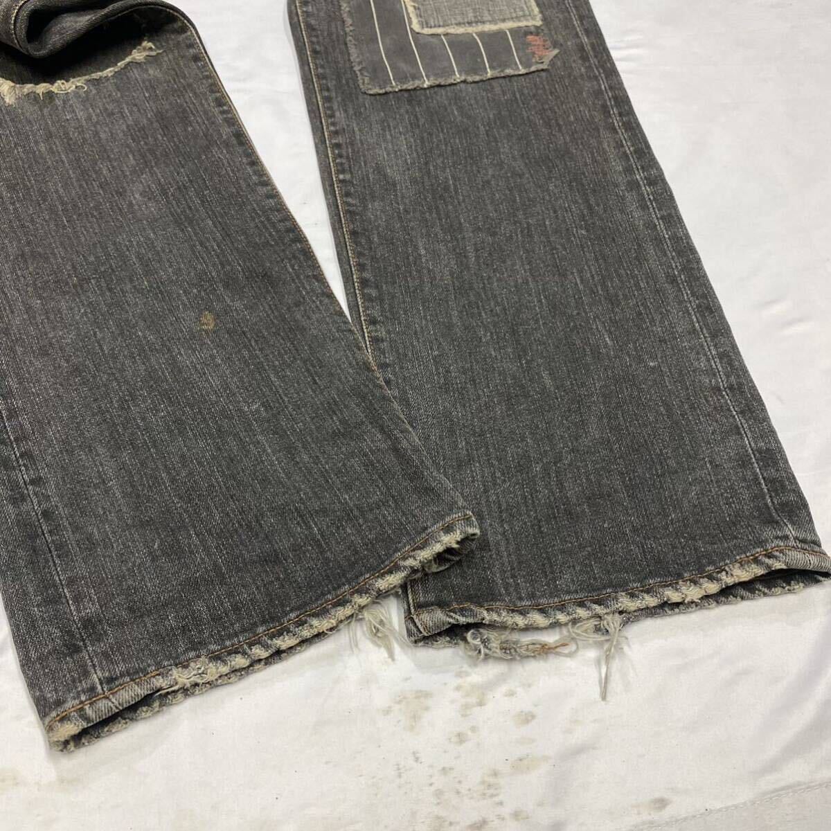 Rare 00's JAPANESE LABEL OKAYAMA’S Black Boro Denim Pants archive goa ifsixwasnine kmrii share spirit lgb 14th addictionの画像5