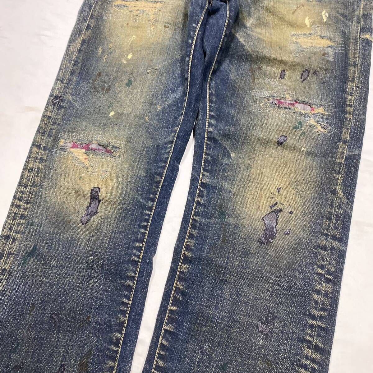 Rare 00's JAPANESE LABEL Rust-dyed damage denim pants archive goa ifsixwasnine kmrii share spirit lgb 14th addictionの画像3