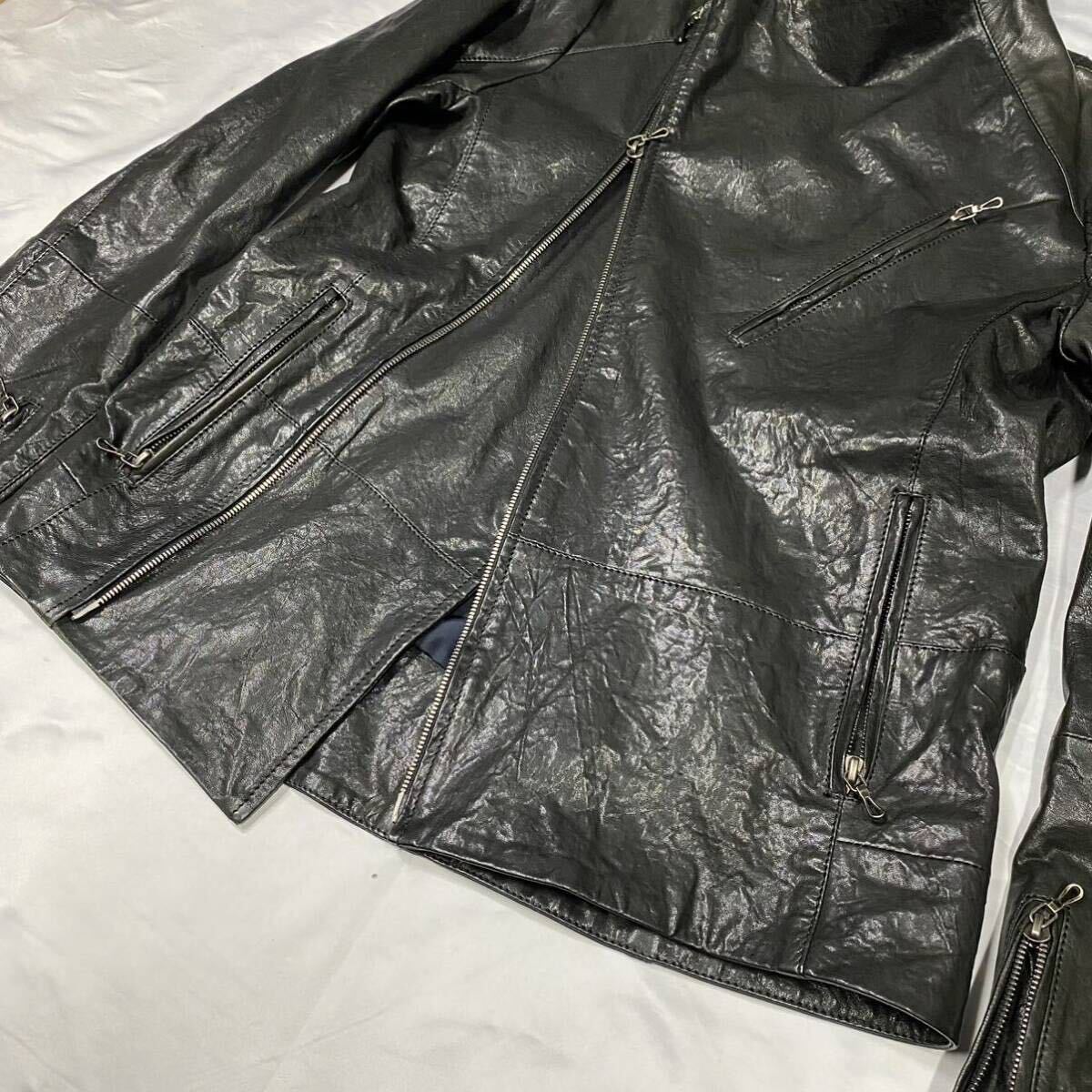 Special 00's JAPANESE LABEL archive Curve Zip Ninja Leather Jacket goa ifsixwasnine kmrii share spirit lgb 14th addictionの画像6