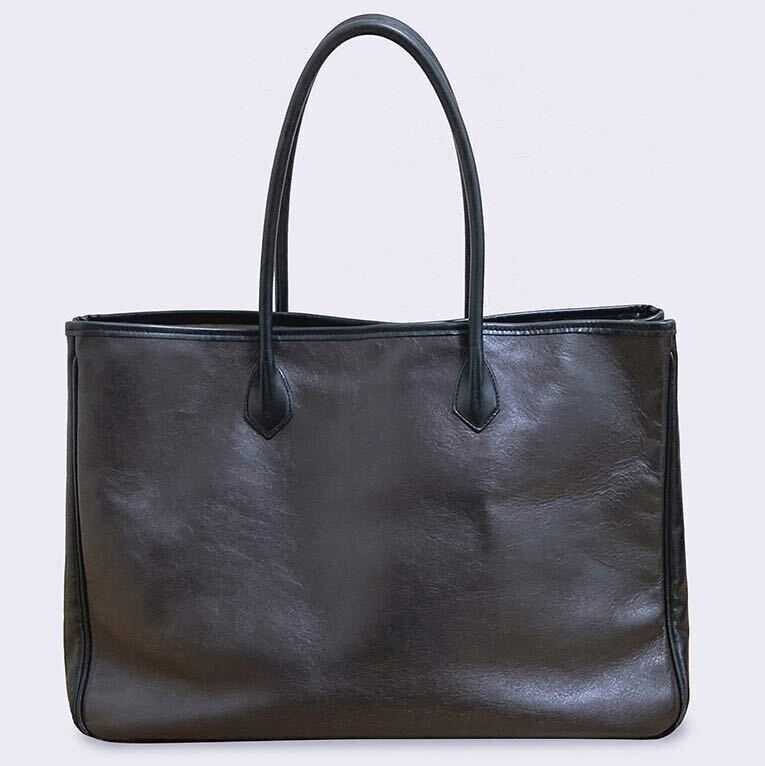 Cisei 0906 TOTE-ML BAG STRASBURGO シセイ トート バッグ ストラスブルゴ スムースレザー コンビ （ダークブラウン×ブラック）_画像1