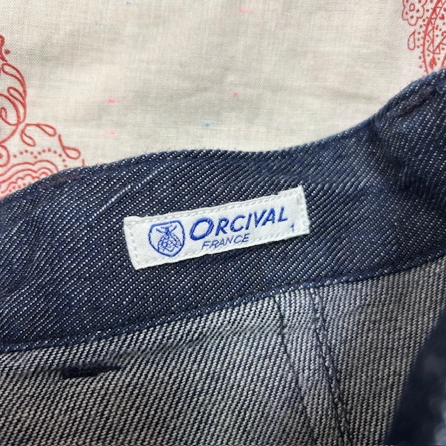 美品 Orcival オーシバル ワイドデニムトラウザーズパンツ 1 濃紺 ユニセックス ヴィンテージルック フランス 日本製 ボーイズ ●406_画像8