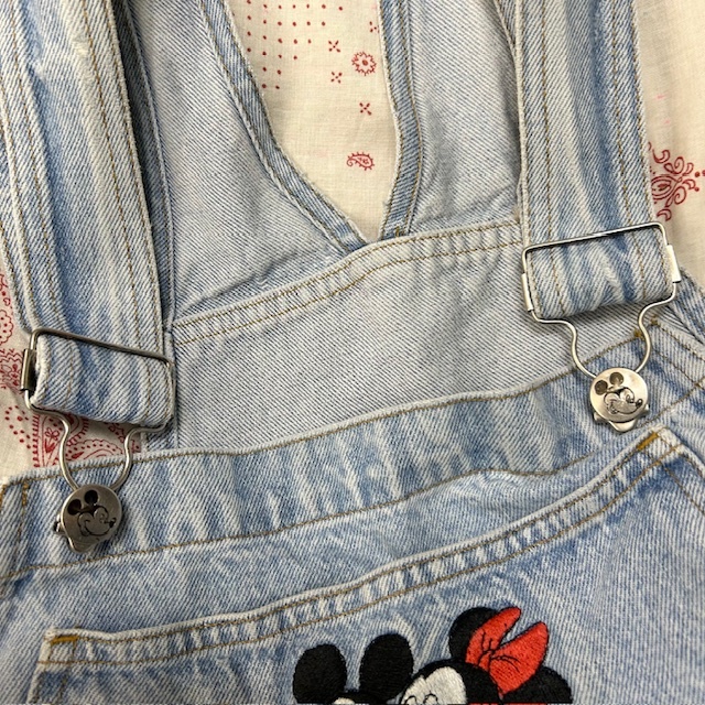 USA古着 90s Disney ミッキー&ミニー刺繍デニムオーバーオール 大きめM～L オールド ヴィンテージ 薄青 アメリカ古着 ディズニー ●68_画像5