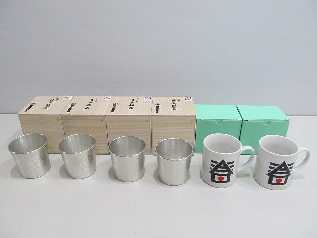 １円 薩摩錫器 コップ ４個 日本相撲協会記念品 春日野部屋 マグカップ ２個 まとめての画像1